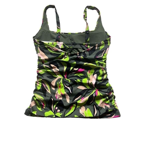 Athleta Women's Deep Fern Floral Square Neck Bra Cup Tankini Top Green 34D/DD - Picture 3 of 6